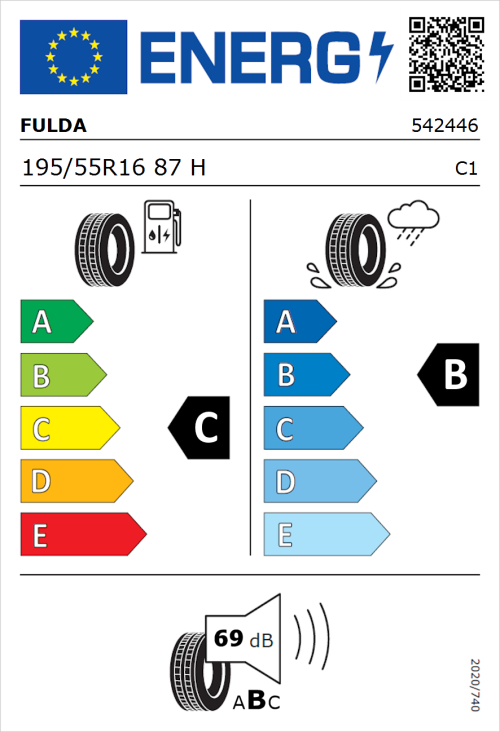 Tyre Label for Fulda EcoControl HP2 195/55R16 87H