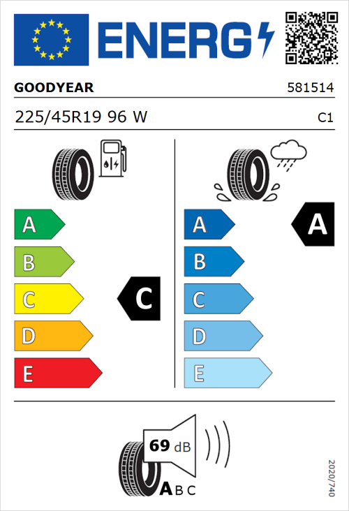 Tyre Label for Goodyear Eagle F1 Asymmetric 6 225/45R19 96W