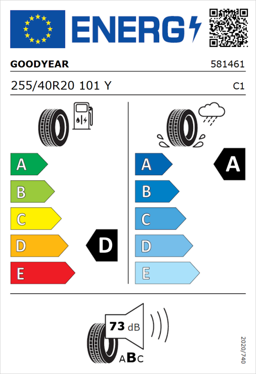 Tyre Label for Goodyear Eagle F1 SuperSport 255/40R20 101Y