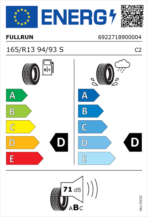 Tyre Label for Fullrun Frun-One 165/R13 94/93S