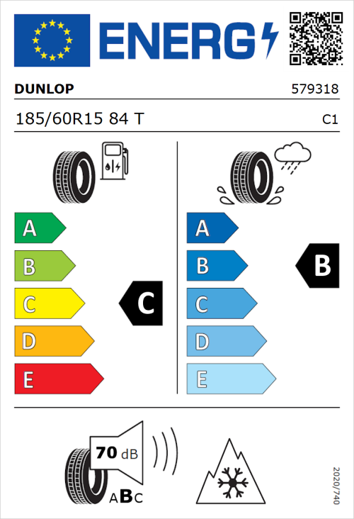 Tyre Label for Dunlop SP WinterResponse 2 185/60R15 84T