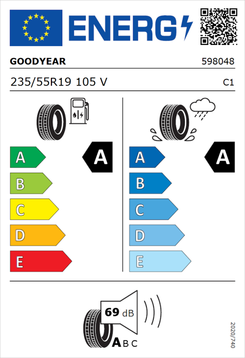 Tyre Label for Goodyear Eagle F1 Asymmetric 6 235/55R19 105V