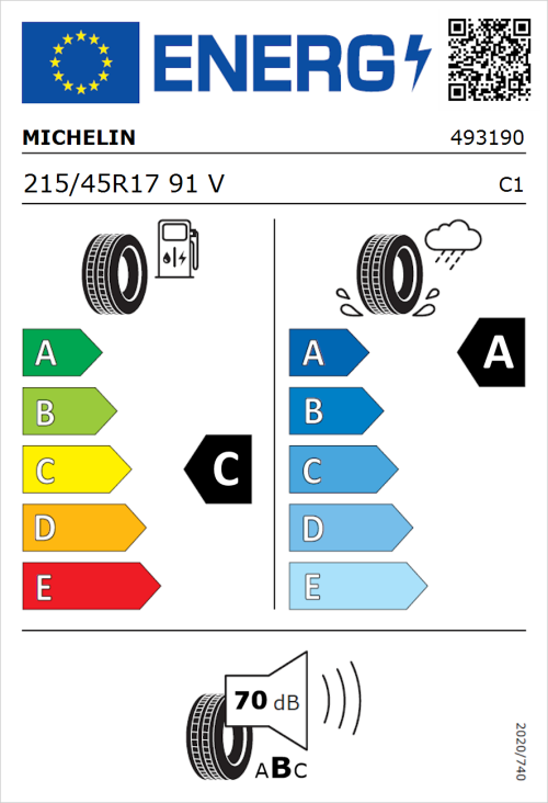 Tyre Label for Michelin Primacy 4+ 215/45R17 91V