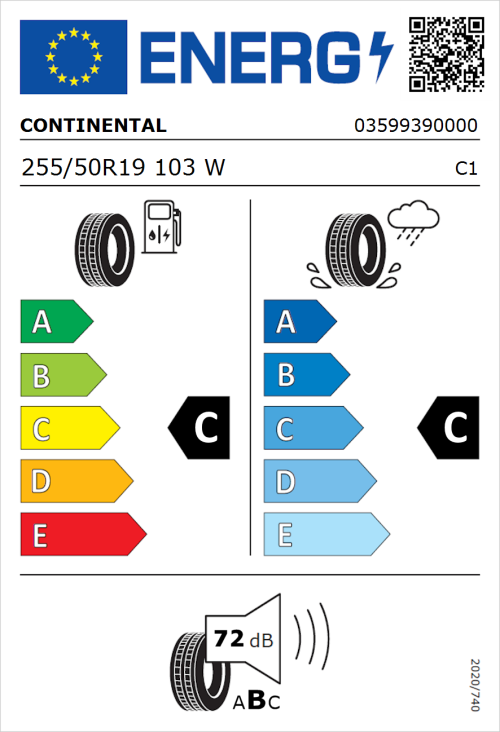 Tyre Label for Continental ContiCrossContact UHP 255/50R19 103W