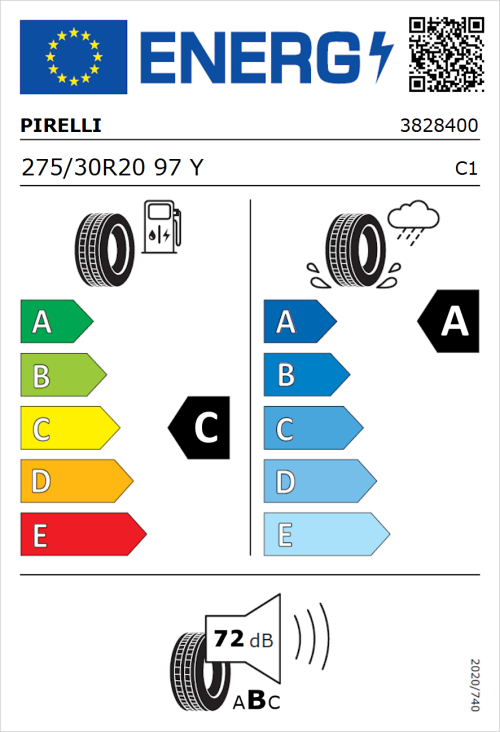 Tyre Label for Pirelli P Zero New (PZ4) (PNCS) 275/30R20 97Y
