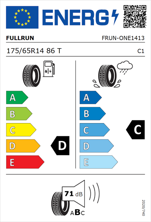 Tyre Label for Fullrun Frun-One 175/65R14 86T